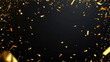 © Fang - a black and gold background with confetti and streamers in the middle of the frame and a black background with confetti and gold confetti in the middle, high quality photo