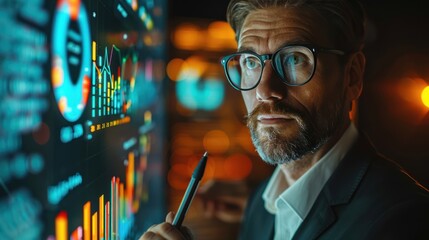 Wall Mural - Businessman writing data on flip chart during conference