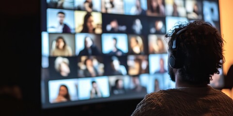 Aufkleber - Close-up of a video conference screen with an instructor and students participating in a virtual class, illustrating the modern approach to remote learning