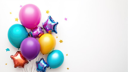 Wall Mural - a bunch of balloons and stars on a white background with a place for text, detailed high resolution image