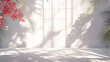 © Fang - empty room with shadows of window and flowers and palm leaves.abstract white studio background for product presentation, detailed high resolution image
