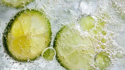 Wall Mural - Lime Slices Submerged in Sparkling Water