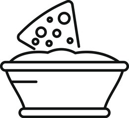 Sticker - Bowl of sauce with nachos dipping, mexican food appetizer for restaurant menu line icon