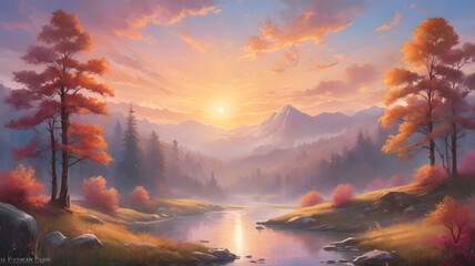 Wall Mural - sunrise over the mountains, ai generated