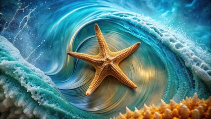 Stylish abstract art featuring starfish and swirling waves in an oceanic theme, abstract, art, stylish, oceanic, starfish