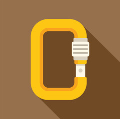 Sticker - Yellow metal carabiner for climbing is lying on a brown background