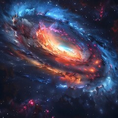 Wall Mural - Captivating Deep Space Scene Showcasing a Spiral Galaxy Enveloped in a Vibrant Nebula Amidst Brilliant Starlight