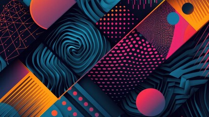 Poster - geometric patterns with neon accents.