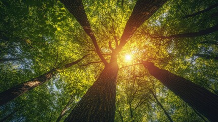 Wall Mural - sunlight streams through a forest canopy. perfect for nature, environmental, or travel themes.