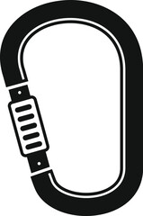 Canvas Print - Black and white icon of a climbing carabiner with the locking gate securely fastened