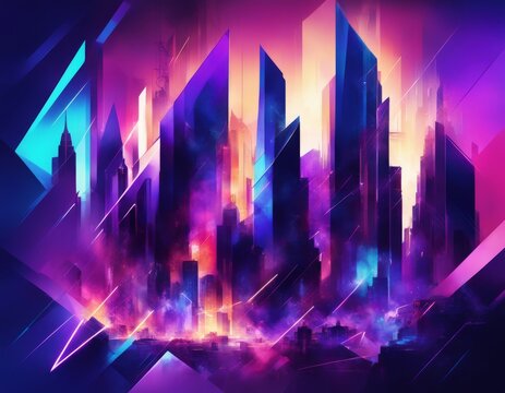 abstract background of skyscrapers in purple colors