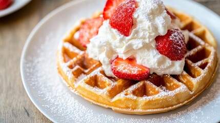 a closeup shot of a golden brown waffle