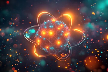 Poster - A detailed illustration of atomic structures with glowing elements and dynamic particles in a captivating digital space