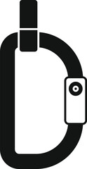 Poster - black isolated vector illustration of climbing carabiner with screw lock