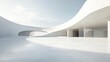 © El Media - Empty minimal abstract architecture building interior or exterior concrete design with open space floor courtyard white showcase area and curved walls. Generative ai