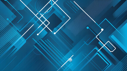 Poster - Interconnected: A cool-toned abstract design of geometric shapes and lines evokes the digital world. 