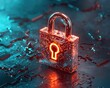 © PASSANON - Cyber security, A digital padlock covered made from glowing light inside, on hi-tech background