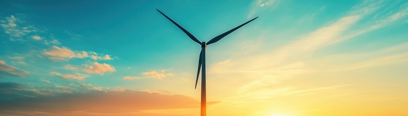 Wind Turbine at Sunset with Vibrant Sky and Clouds - Renewable Energy Concept