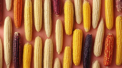 Wall Mural - Colorful Corn Cob Collage on Pink Background