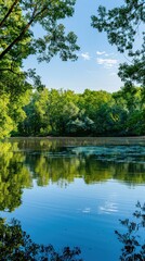 Wall Mural - A serene lake with trees in the background