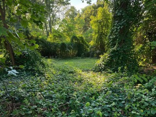 Wall Mural - A lush green forest with vines and leaves