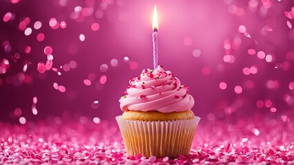 Poster - birthday cupcake with candle