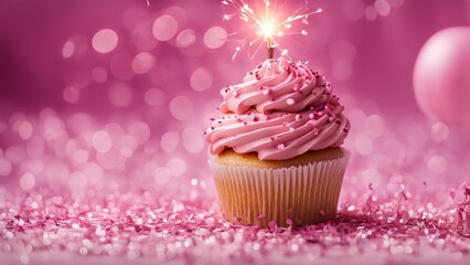 Poster - birthday cupcake with candle