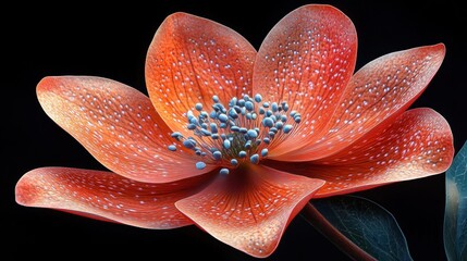 Poster - Close Up of a Vibrant Red Flower with Delicate Blue Center