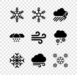 Canvas Print - Set Snowflake, Cloud with rain and lightning, Windy weather and icon. Vector