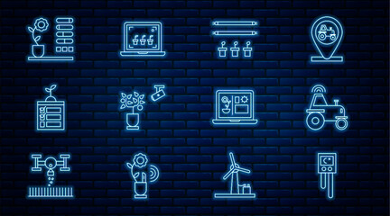 Poster - set line temperature and humidity sensor, wireless tractor on smart farm, smart with bulb plant, far