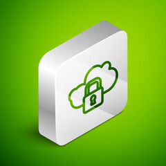 Poster - isometric line cloud computing lock icon isolated on green background. security, safety, protection 