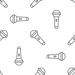 Poster - Grey line Microphone icon isolated seamless pattern on white background. On air radio mic microphone. Speaker sign. Vector