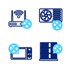 Poster - Set line Database server service, Microwave oven, Air conditioner and Router wi-fi with icon. Vector