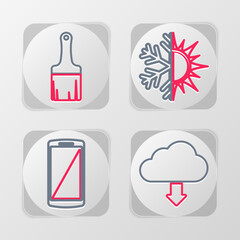 Poster - set line cloud download, smartphone, mobile phone, sun and snowflake and paint brush icon. vector