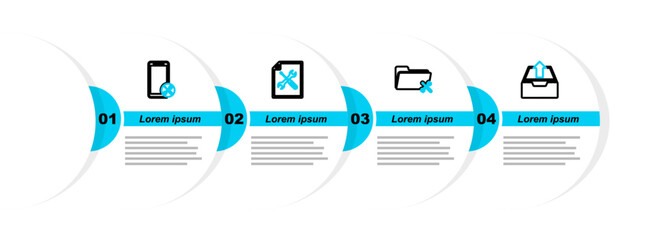 Poster - Set line Upload inbox, Folder service, File document and Mobile icon. Vector