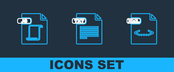 Poster - Set line XML file document, JS and TXT icon. Vector