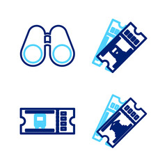 Poster - set line museum ticket, bus, train and binoculars icon. vector