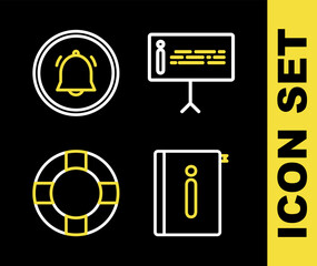 Poster - set line information, user manual, lifebuoy and button chat notification icon. vector