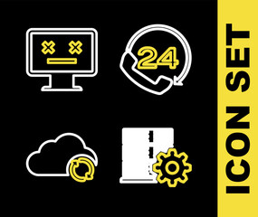 Poster - set line telephone 24 hours support, server setting, cloud sync refresh and dead monitor icon. vecto