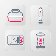 Canvas Print - Set line Blender, Microwave oven, and Cooking pot icon. Vector