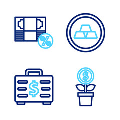 Poster - Set line Dollar plant, Briefcase and money, Gold bars and Money percent icon. Vector