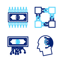 Poster - Set line Bitcoin think, Cryptocurrency bitcoin with circuit, Blockchain technology and icon. Vector