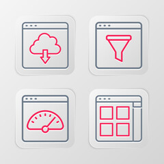 Poster - Set line Browser files, Digital speed meter, window and Cloud download icon. Vector