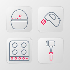 Canvas Print - Set line Kitchen hammer, Gas stove, Electric mixer and timer icon. Vector