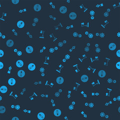 Poster - Set Fountain pen nib, Table lamp, Timing belt kit and Pencil on seamless pattern. Vector