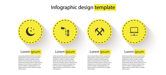 Poster - set moon and stars, folder tree, two crossed hammers and computer network. business infographic temp