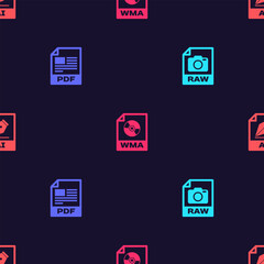 Poster - Set RAW file document, PDF, WMA and AI on seamless pattern. Vector
