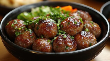 Canvas Print - Close-up of Deliciously Prepared Meatballs in a Bowl