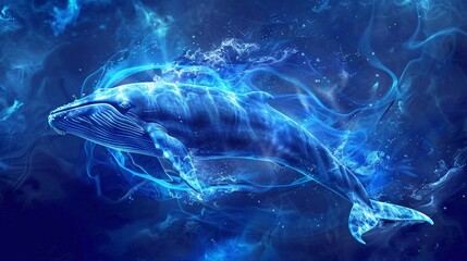 Wall Mural - Fantasy whale swimming in blue aura