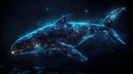 Poster - Glowing Whale in the Deep Blue Sea